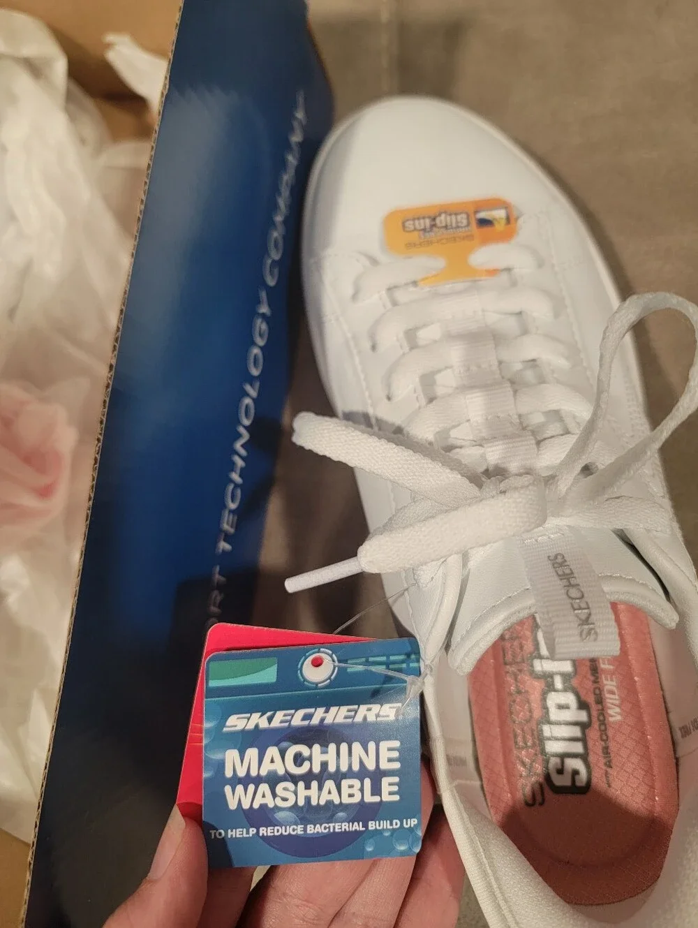 Size 7 WIDE White Skechers Hands Free Slip-In Sneakers - Picture 10 of 15